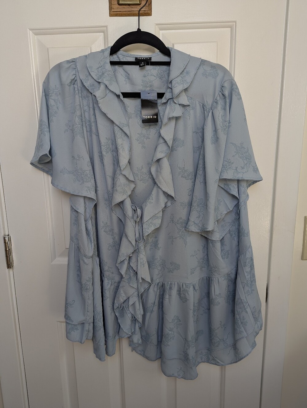 Torrid Light Blue Ruffle Short Sleeve Blouse NWT - Size 4